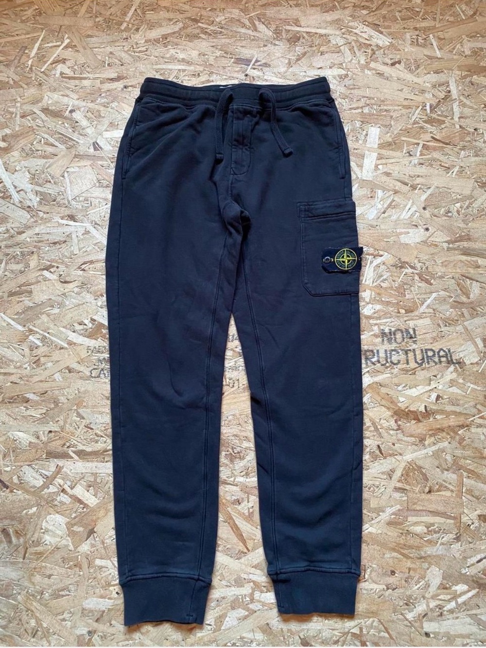 Stone Island Dark Black Cargo Joggers with Compass Badge-Medium